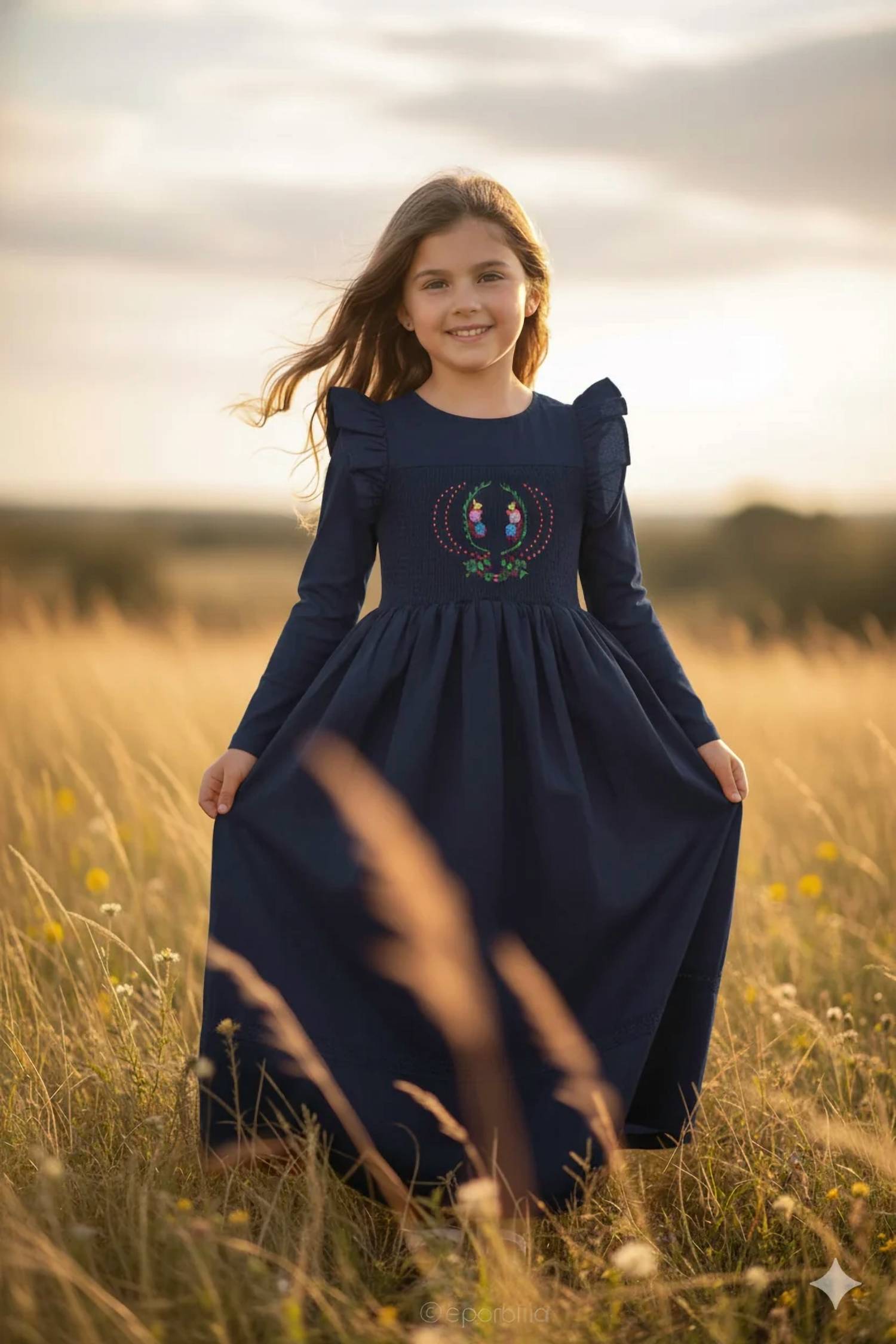 Nipoti - Girls Hand-embroidered Cotton Maxi Dress