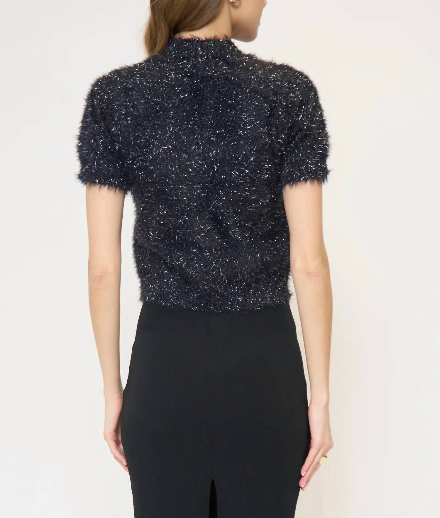 Central Park West - Collette Eyelash Lurex Cap Slv Crew Top