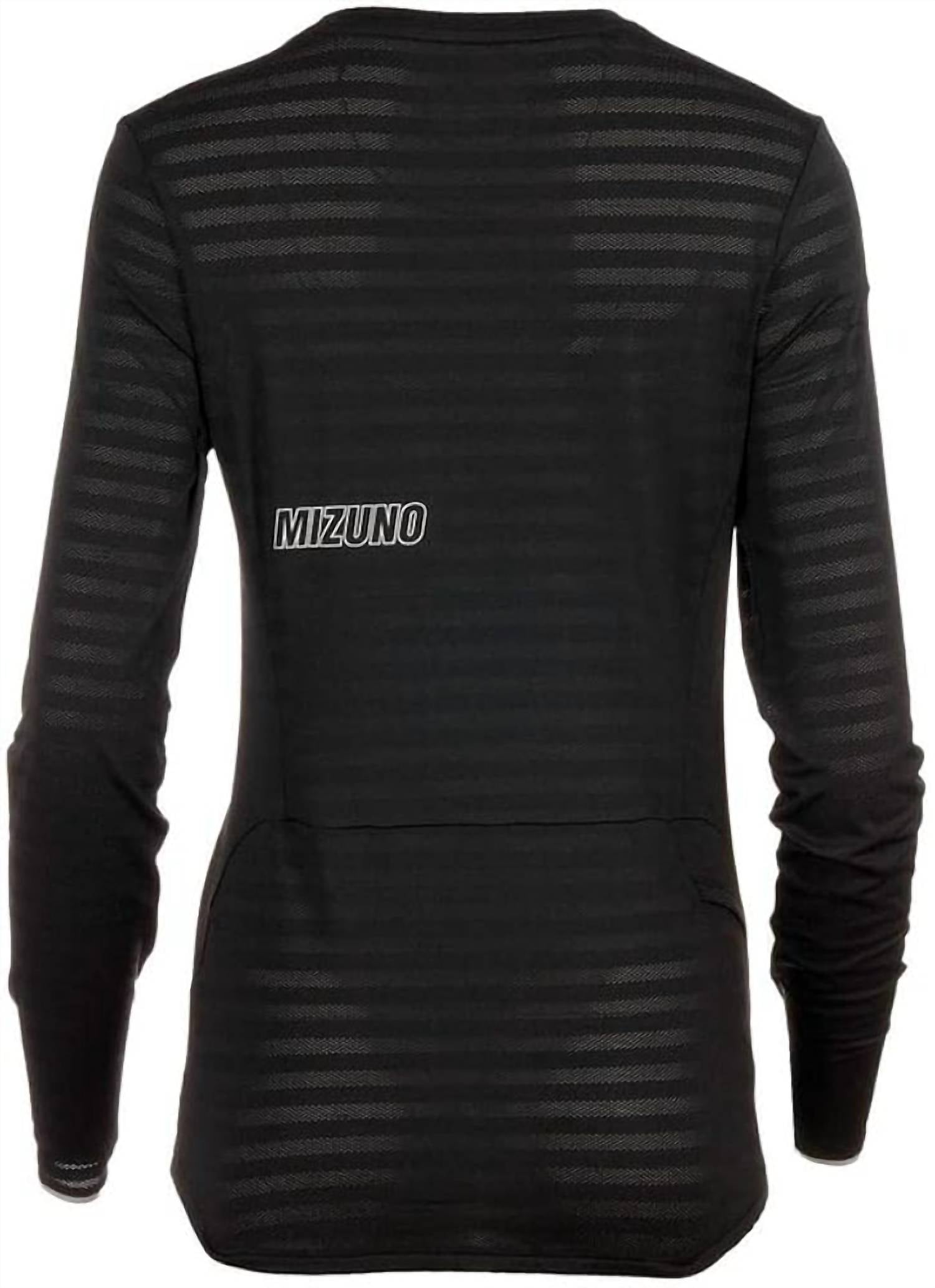 MIZUNO Women's Alpha Eco Running Long Sleeve Shirt in black - women's long sleeve top - detail view