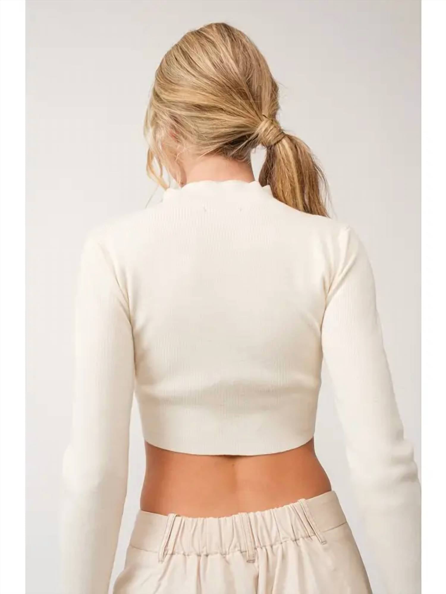 Papermoon - Remi Long Sleeve Button Slim Fit Crop Top