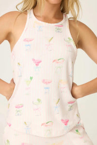 PJ Salvage Pretty Punch Cocktail Print Pajama Set in baby pink - women's intimate - detail view