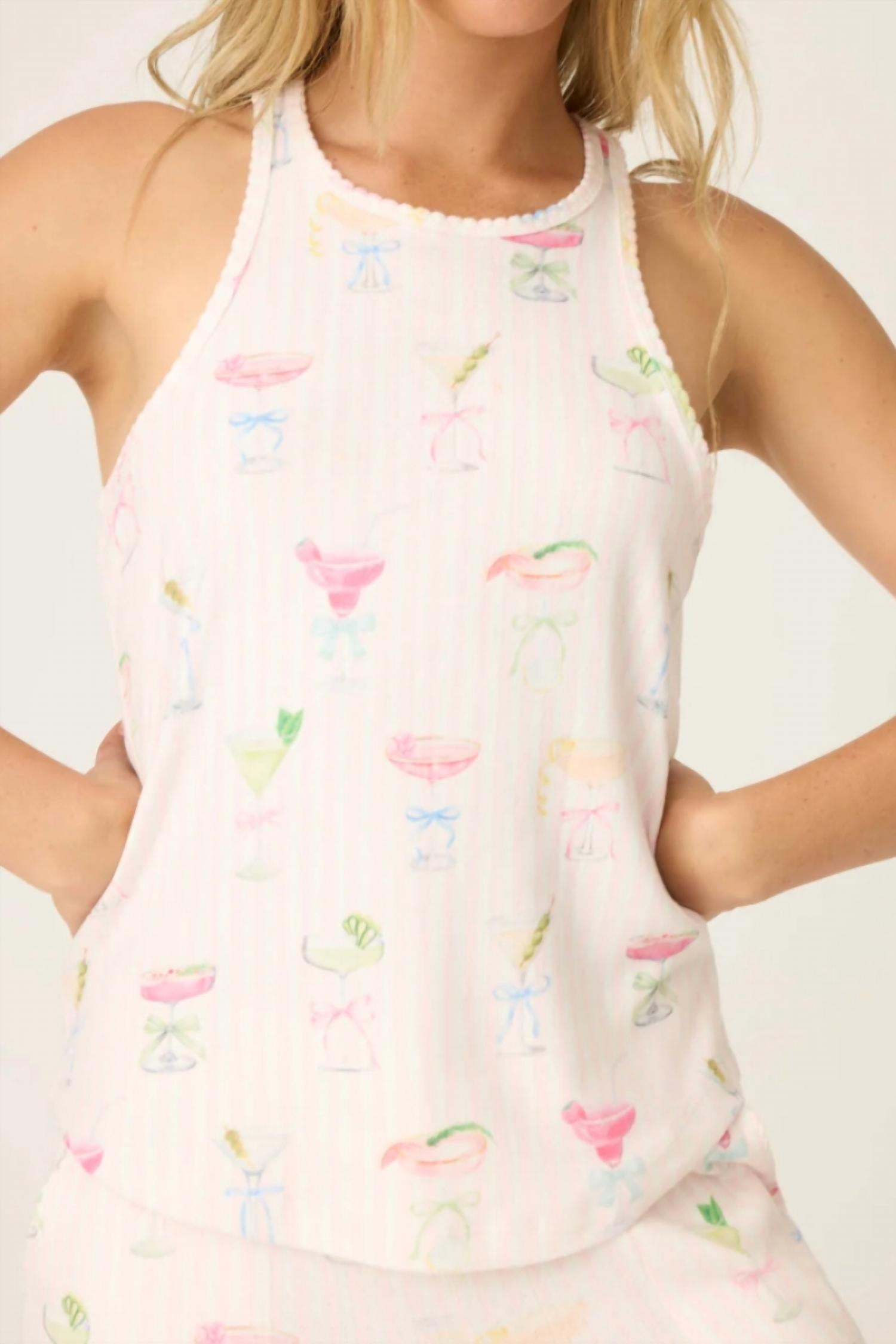 PJ Salvage Pretty Punch Cocktail Print Pajama Set in baby pink - women's intimate - detail view