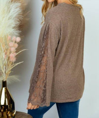 White Birch - Lace Sleeve Solid V-neck Top