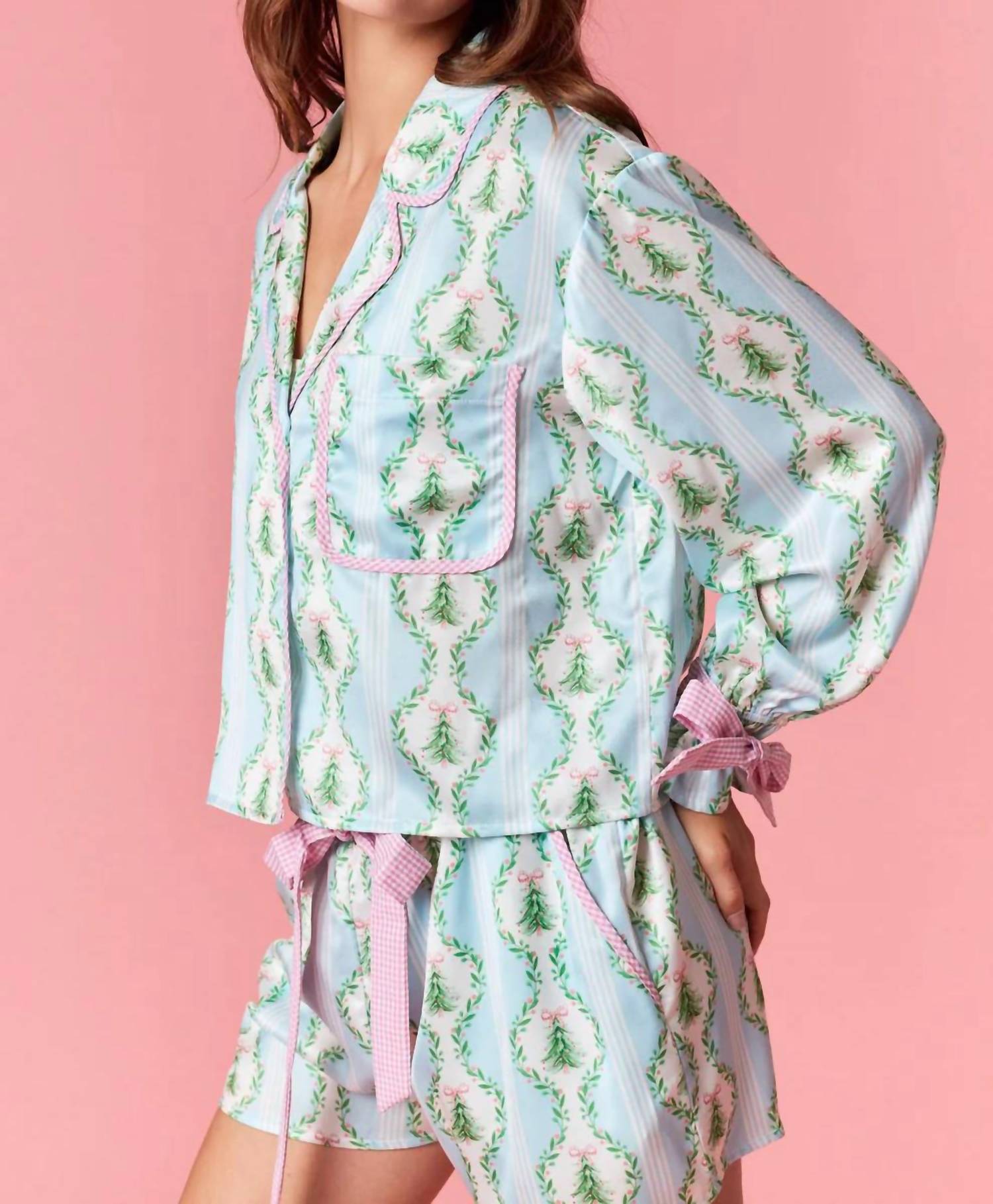 Peach Love - Under The Tree Satin Christmas Pajama Set
