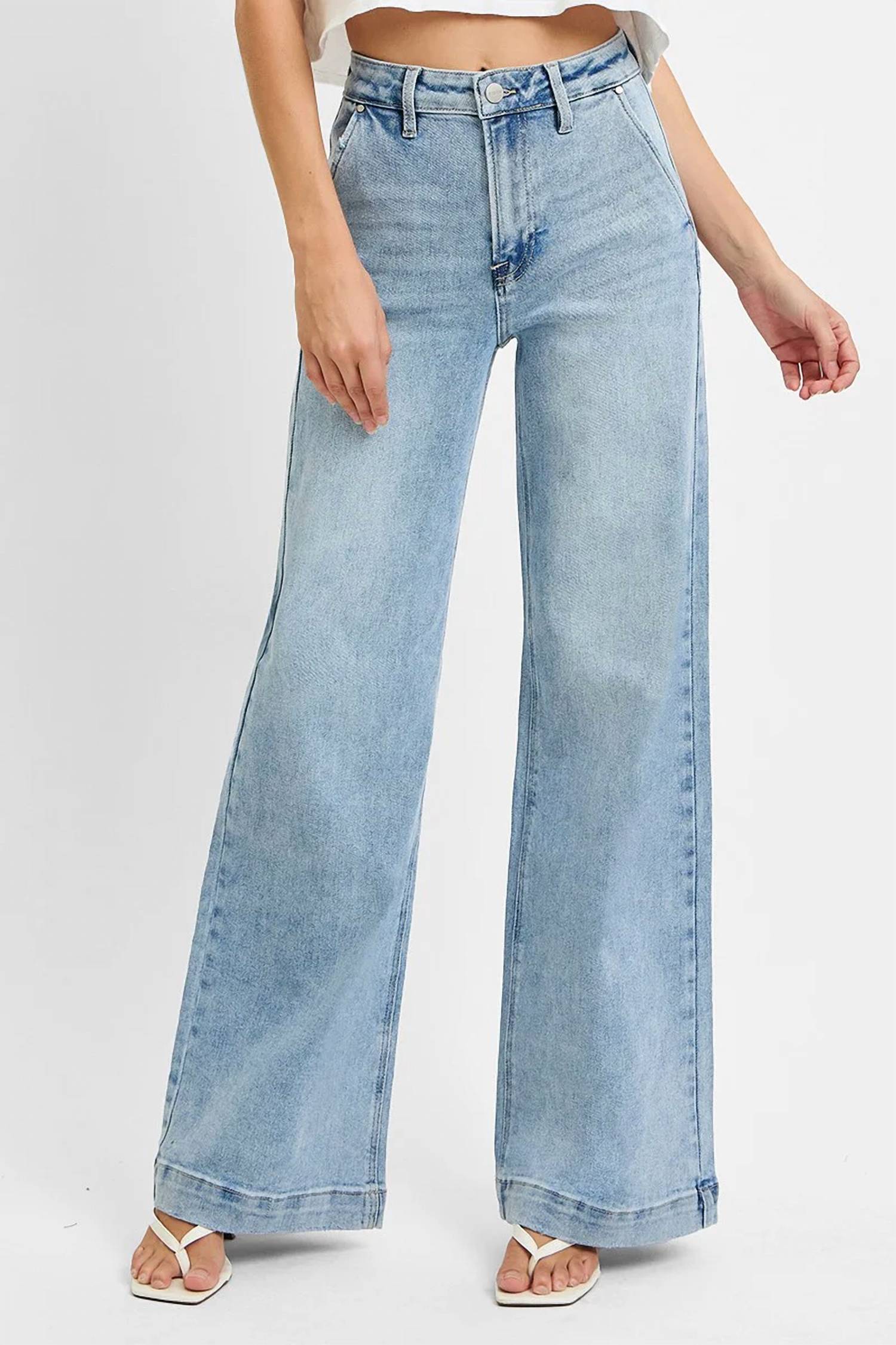 Risen - Joanne High Rise Wide Leg Slanted Pocket Jeans