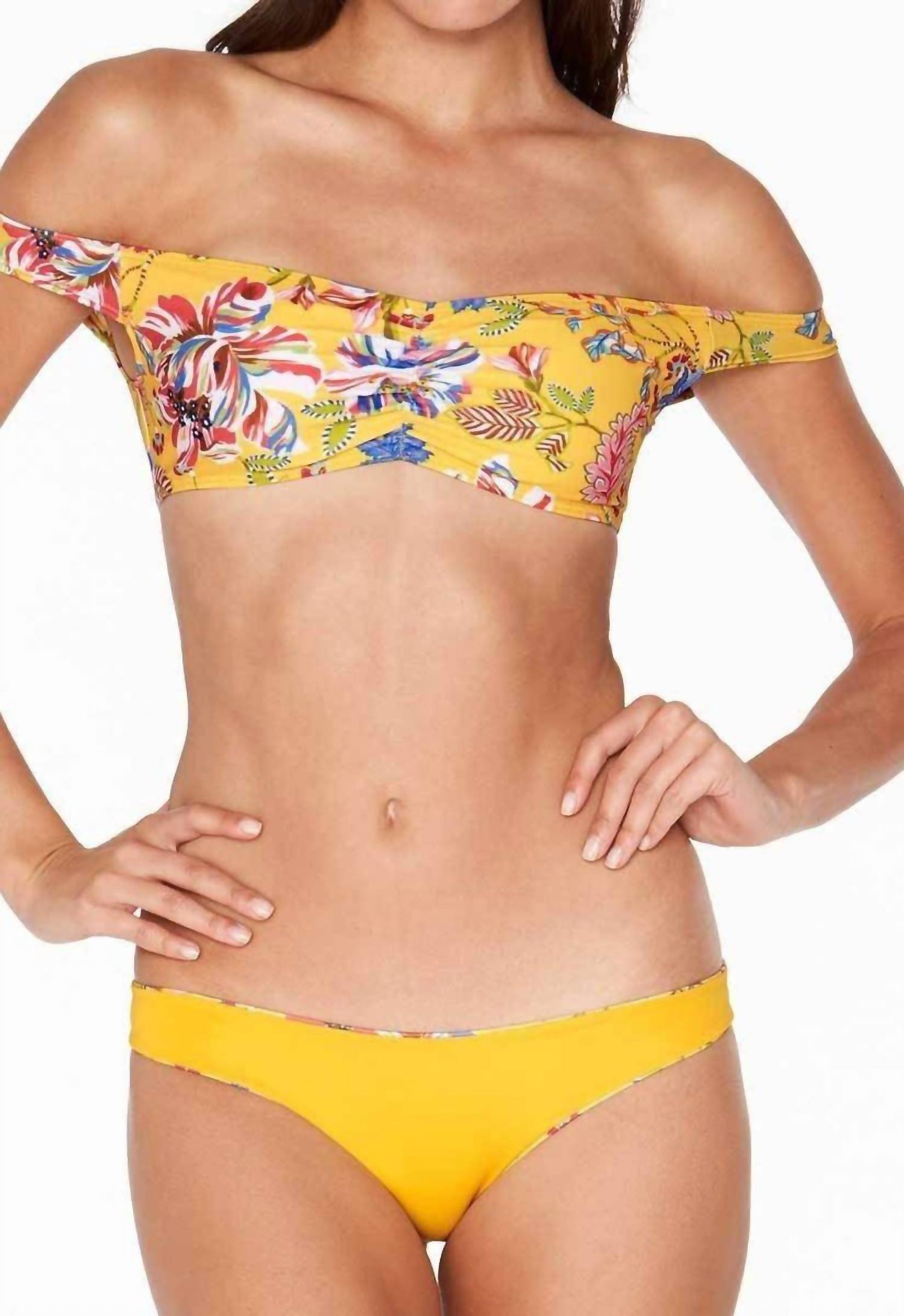L*SPACE Pacific Bloom Ziggy Bikini Top in sunshine gold - women's swimwear