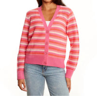 &Isla Posey Open Stitch Stripe V-cardigan in peony - women's cardigan