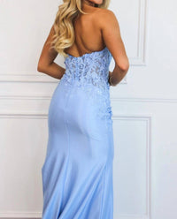 Cinderella Divine - Karter Lace Bustier Shimmer Strapless Slit Formal Dress