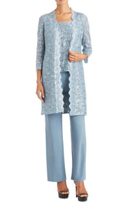 R&M Richards - Metallic Lace Tank Top And Pant Set With Sheer Lace Jacket