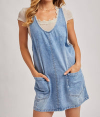 Bluivy - Denim Washed Overall Pocket Dress