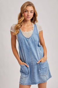 Bluivy - Denim Washed Overall Pocket Dress