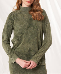 Angel Apparel Mock Neck Star Top in army - women's sweater