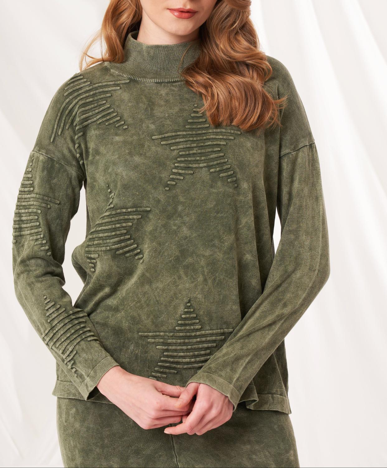 Angel Apparel Mock Neck Star Top in army - women's sweater