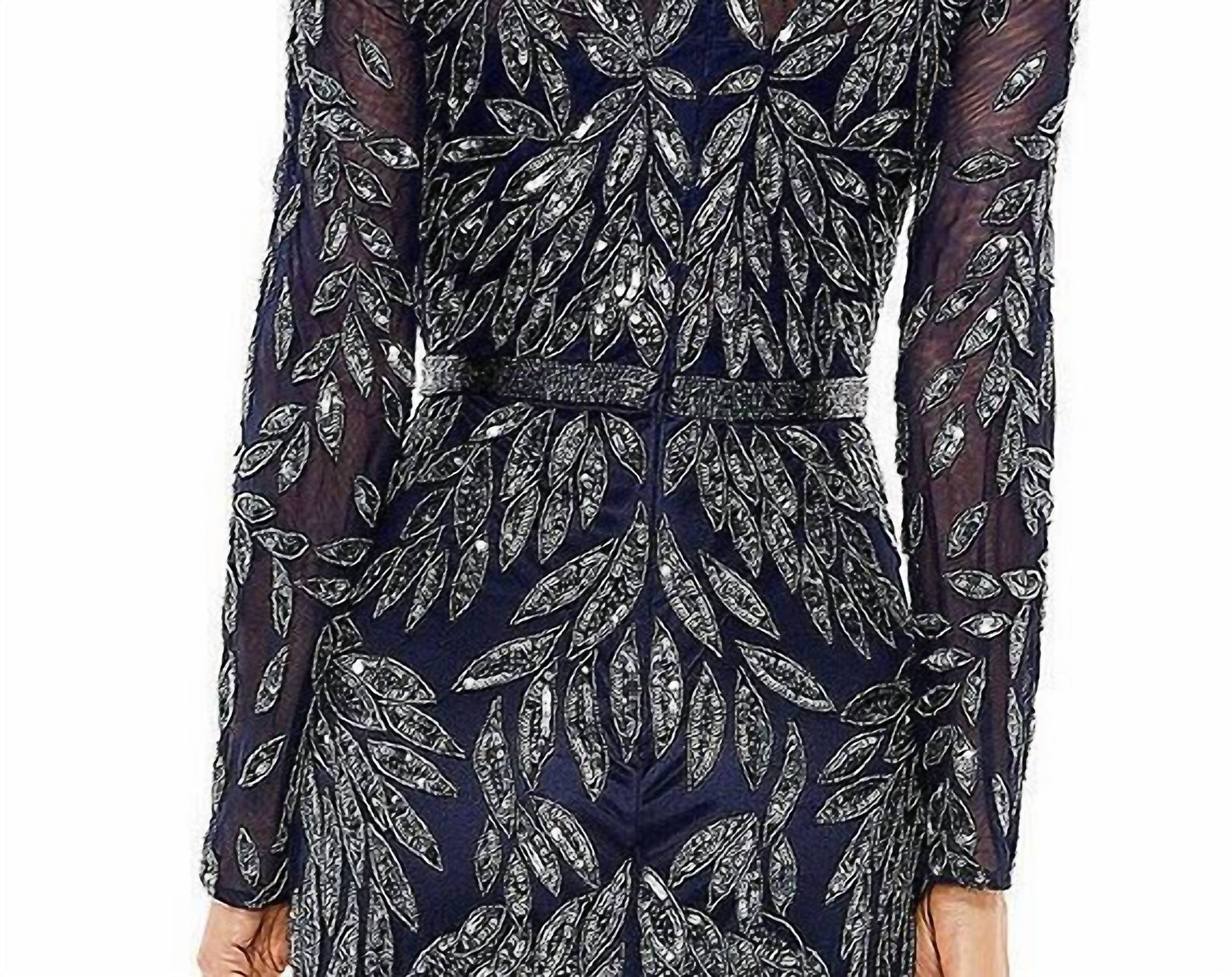 Mac Duggal - Long Sleeve Illusion Neck Sequin Beaded Gown