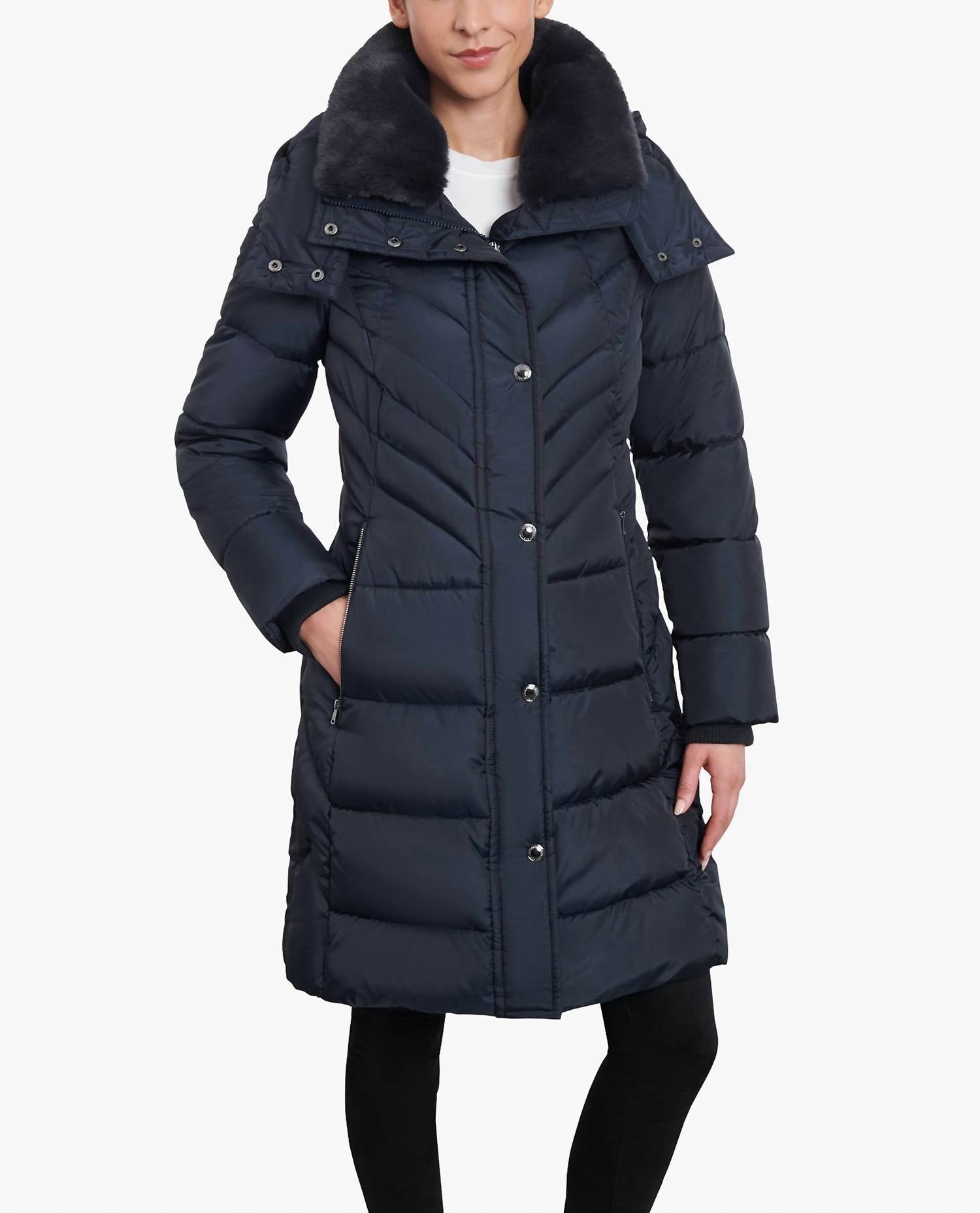 London Fog - Plus Size Zip-front Hooded Heavy Weight Puffer Jacket