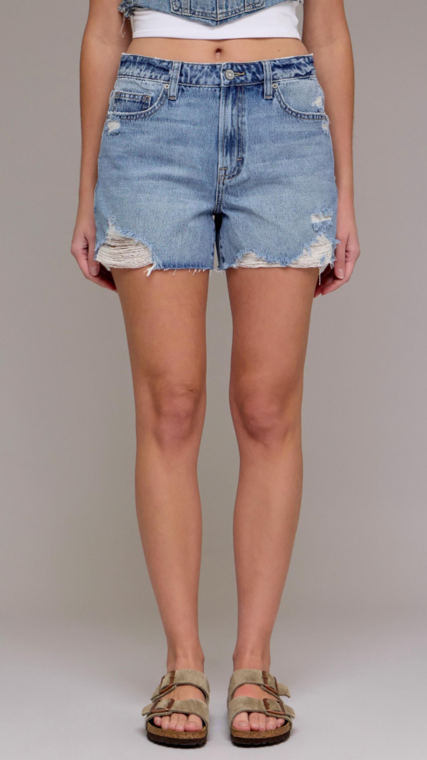 Hidden - High Rise Distressed Shorts