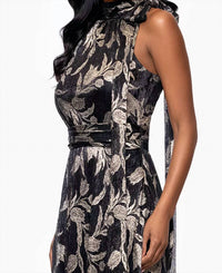 Betsy & Adam - Dana Long Mock Neck Foil Wrap Maxi Dress