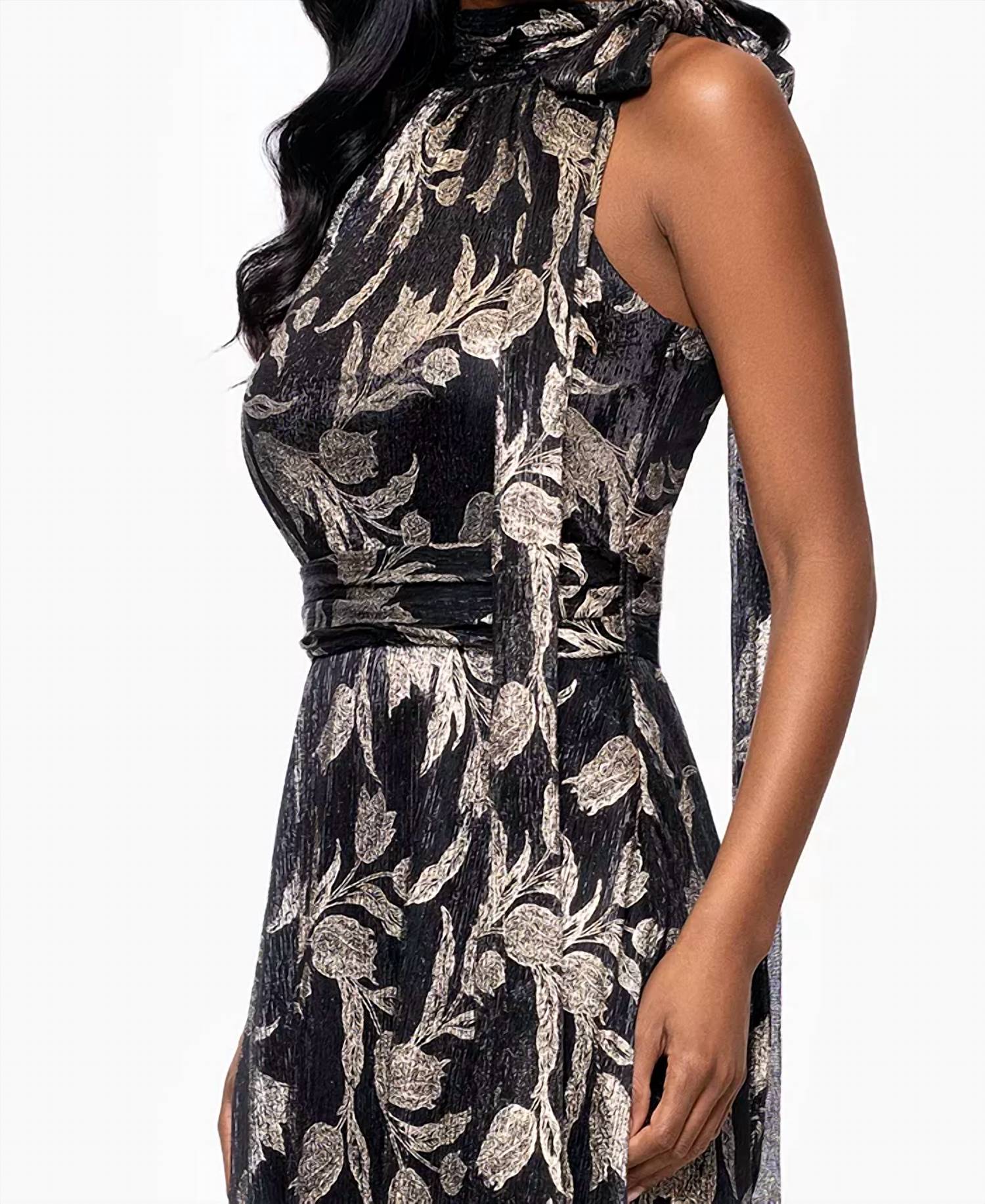 Betsy & Adam - Dana Long Mock Neck Foil Wrap Maxi Dress