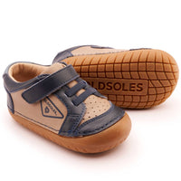 OLDSOLES Kid's 4094 Badge Pave Casual Shoes in taupe navy indigo - kids' sneaker - detail view
