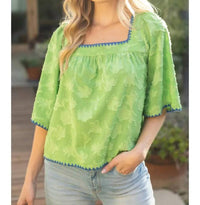 Voy - Contrast Embroidery Floral Top