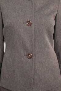 Nyp Suits - Crew Neck 3-button Slit Back Crepe Skirt Set