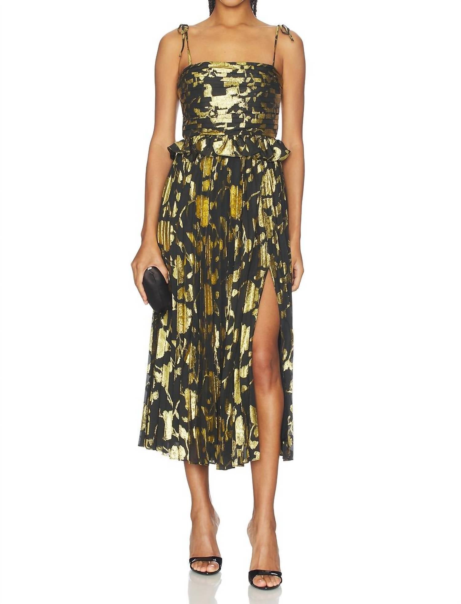 ASTR Emerys Midi Dress in black gold - women's dress