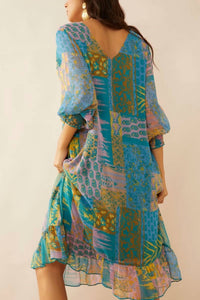 Bohera - Vibrant Patchwork Print V-Neck Dress