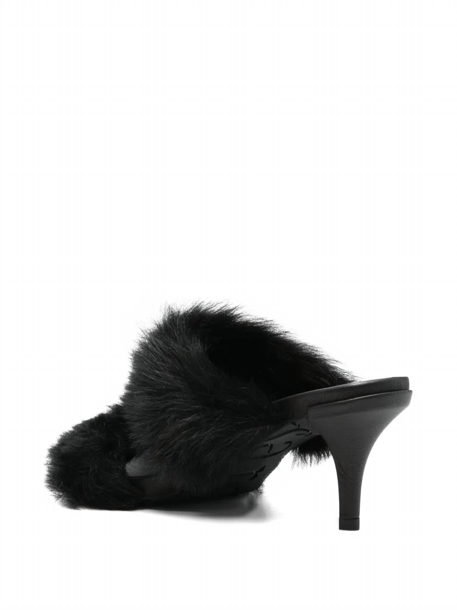pedro garcia Women's Cissy Fur-trimmed Heeled Sandals in black suede churra - women's sandal - alternate view
