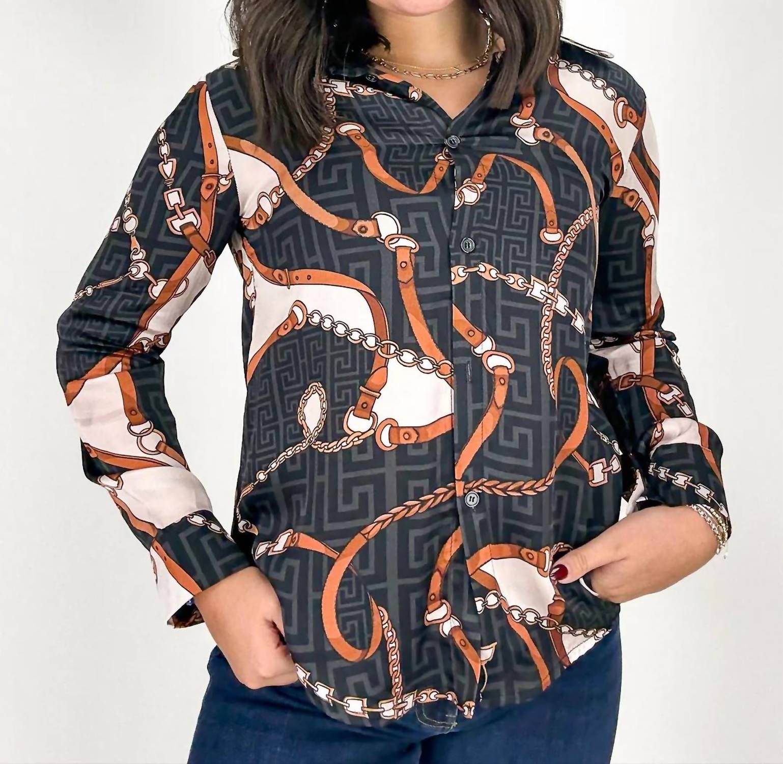 ASTRID Patterned Button Down Shirt in blue - women's shirt