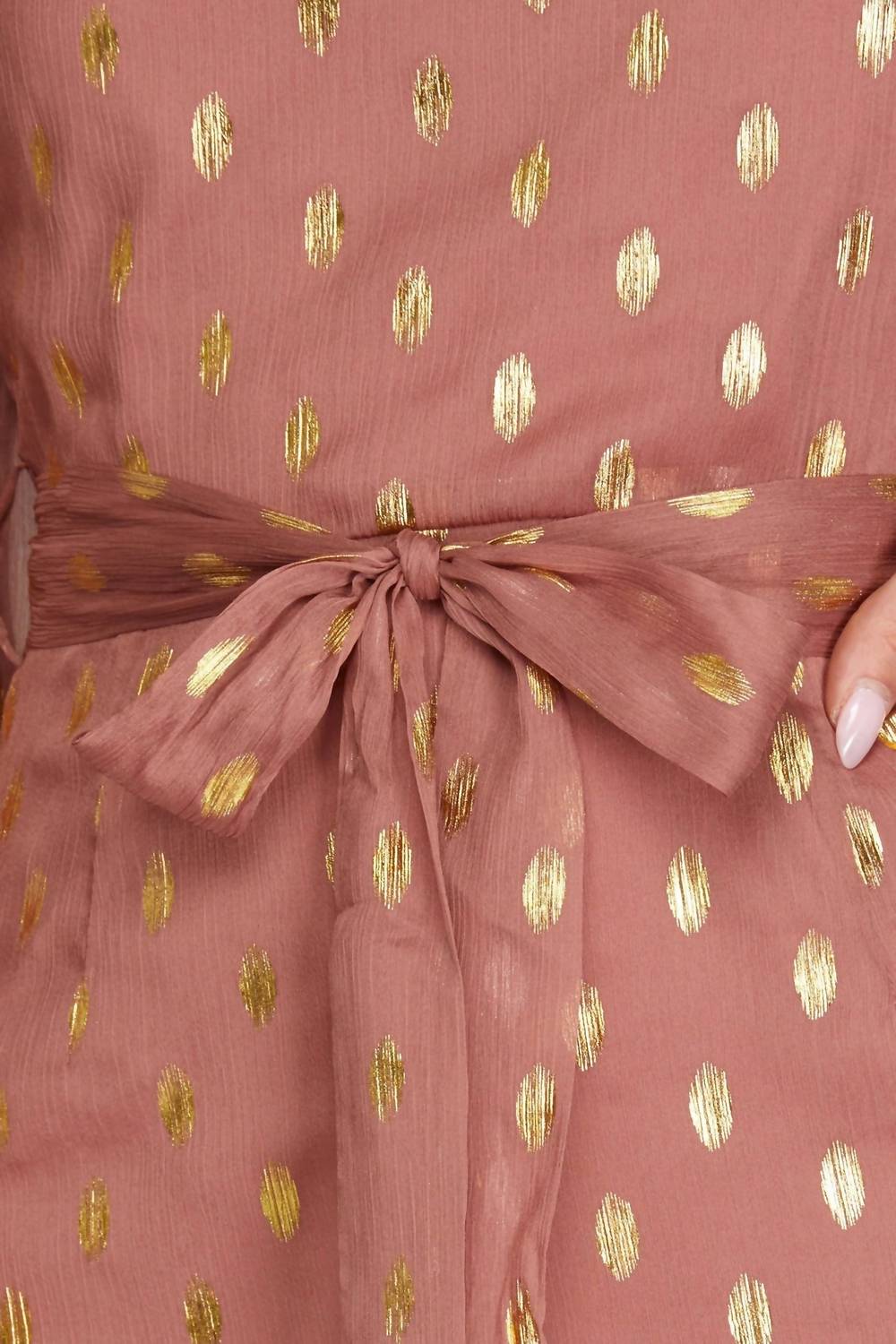 Gold-Dot Chiffon Dress With Ruffled Hem