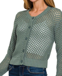 Zenana - Crochet Button Cardigan