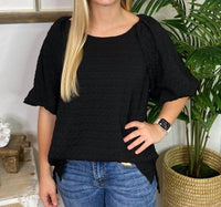 Umgee - Textured Crew Neck Blouse