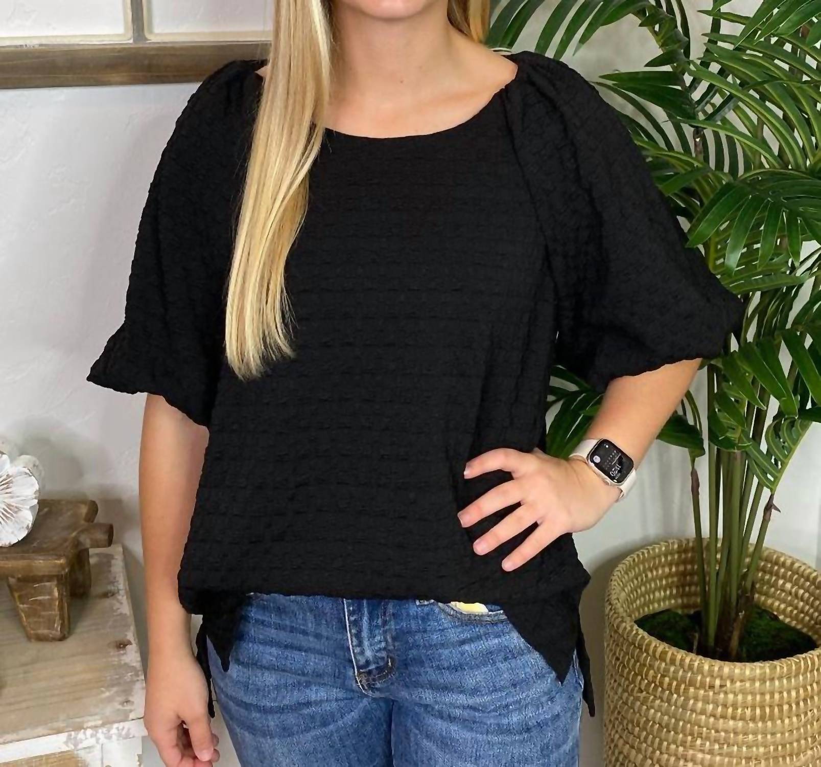 Umgee - Textured Crew Neck Blouse