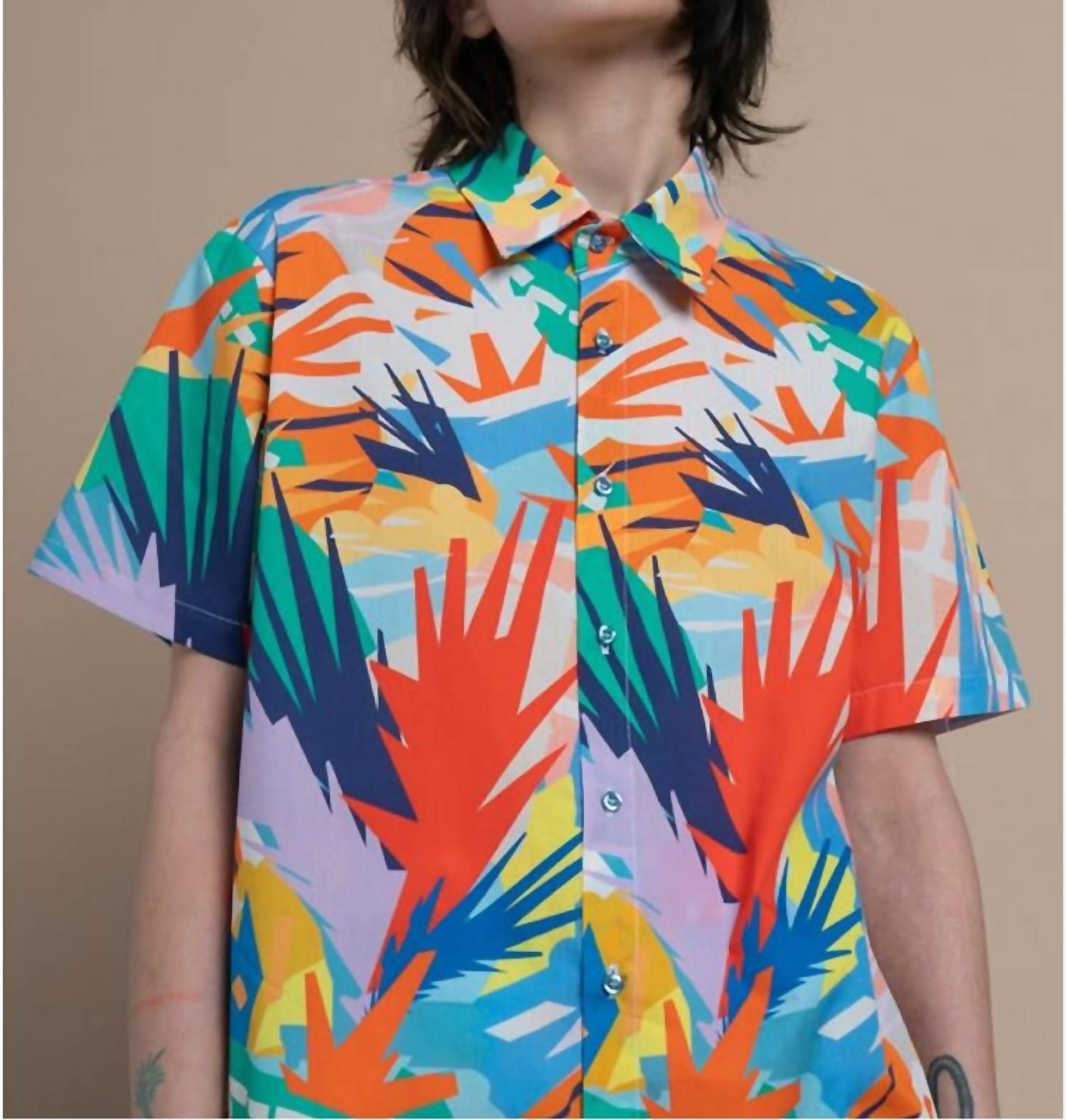 LĀU Peppe Printed Cotton Shirt in macarena luzi - women's shirt - view 4