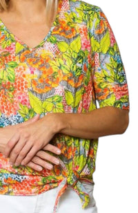 Sno Skins - Printed Crinkle Mesh V-neck Top
