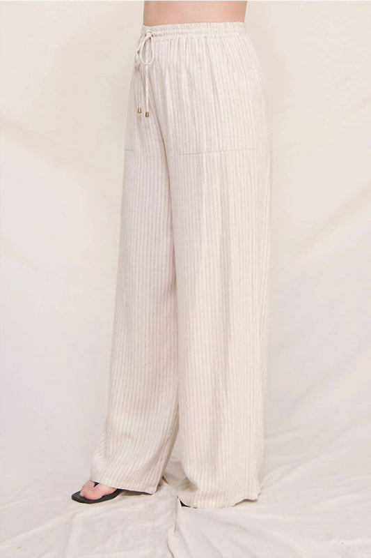 Allie Rose - Striped Linen Smock Waist Pants Plus