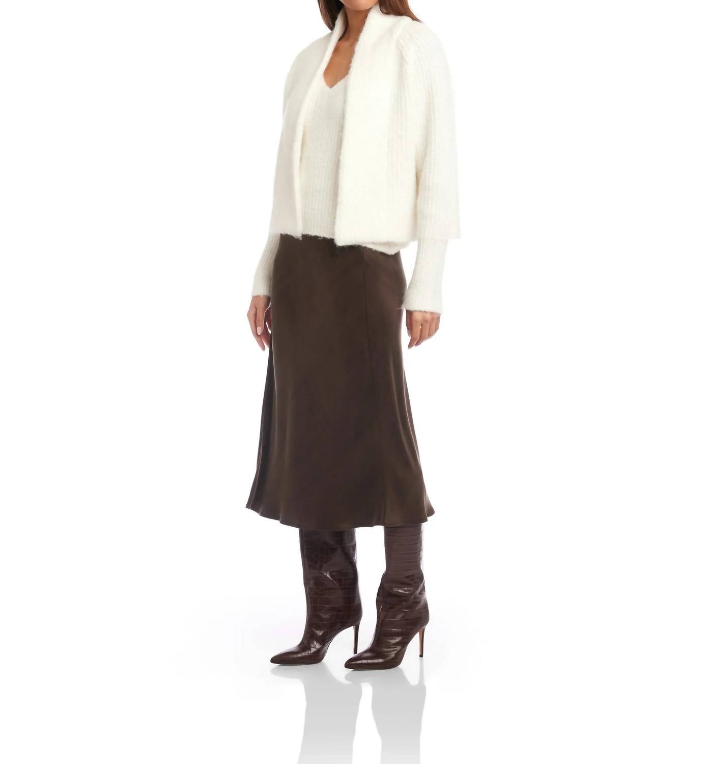 Fifteen Twenty Cely Crop Cardigan in cream - women's cardigan