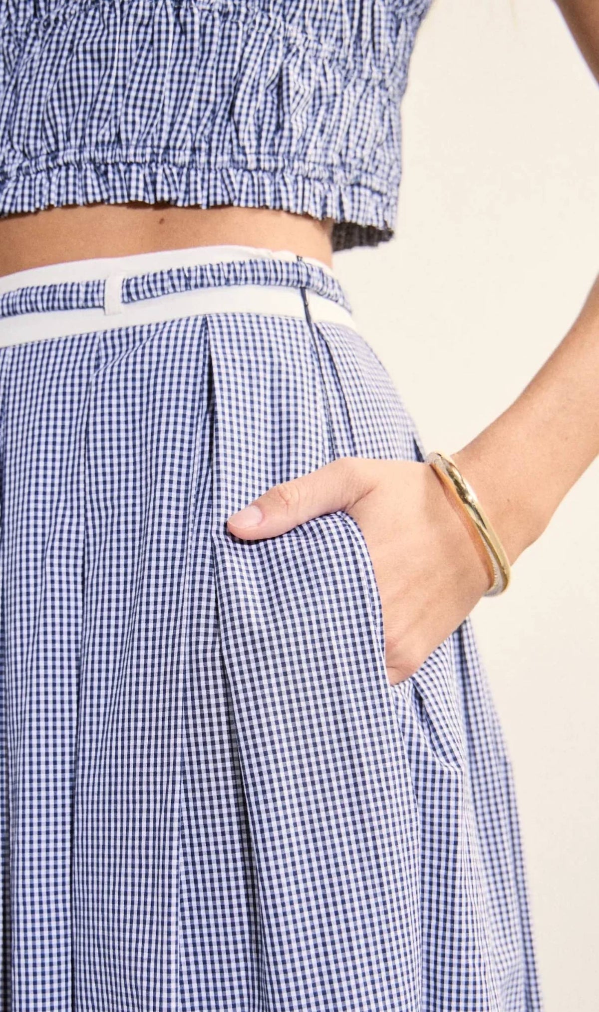English Factory - Gingham Pleated Midi Skirt