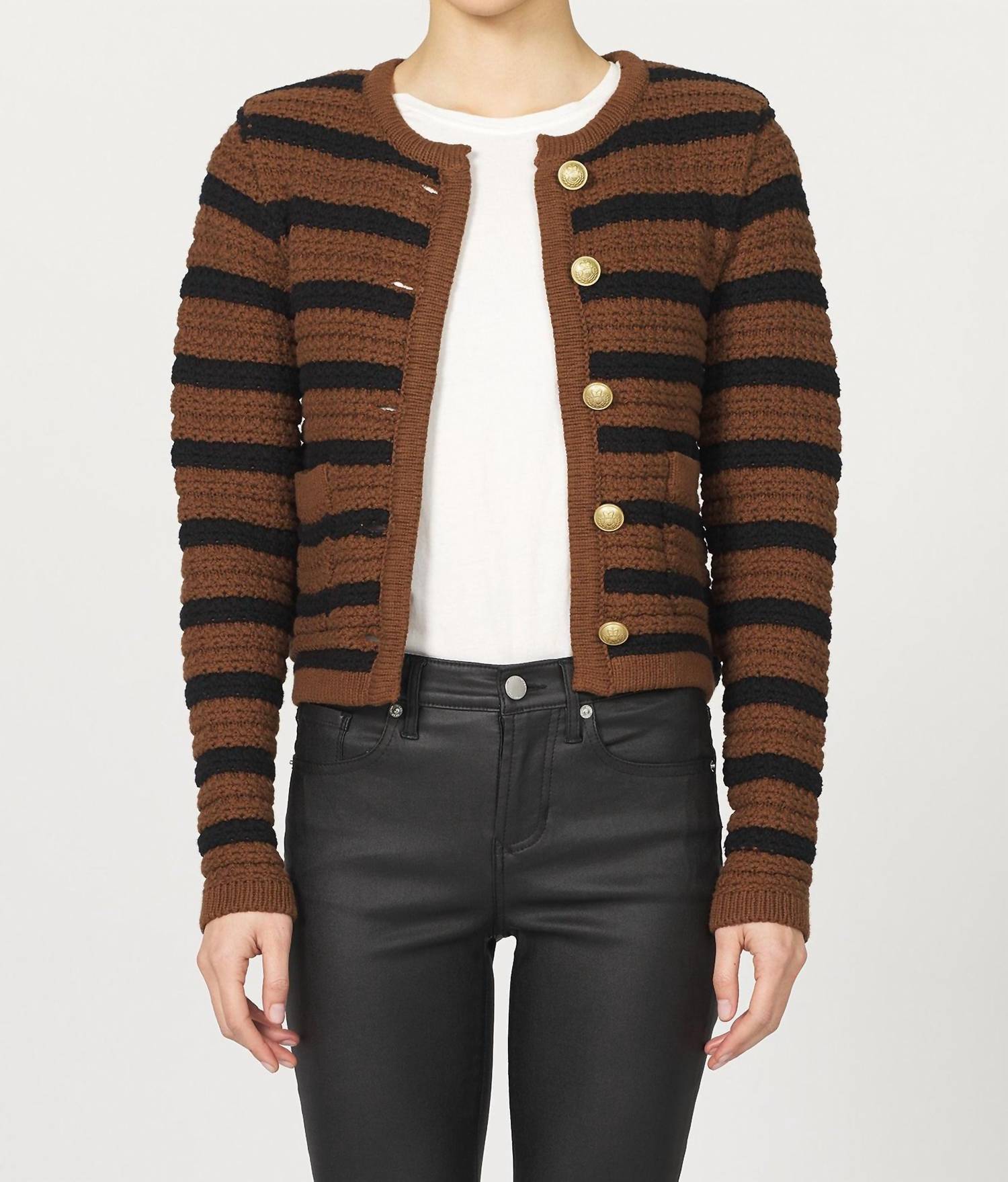 DEAR JOHN DENIM Women's Cambria Striped Cardigan Sweater in brown black - women's sweater