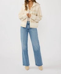 Lovestitch - Plaid Knit Zip-up Bomber Jacket