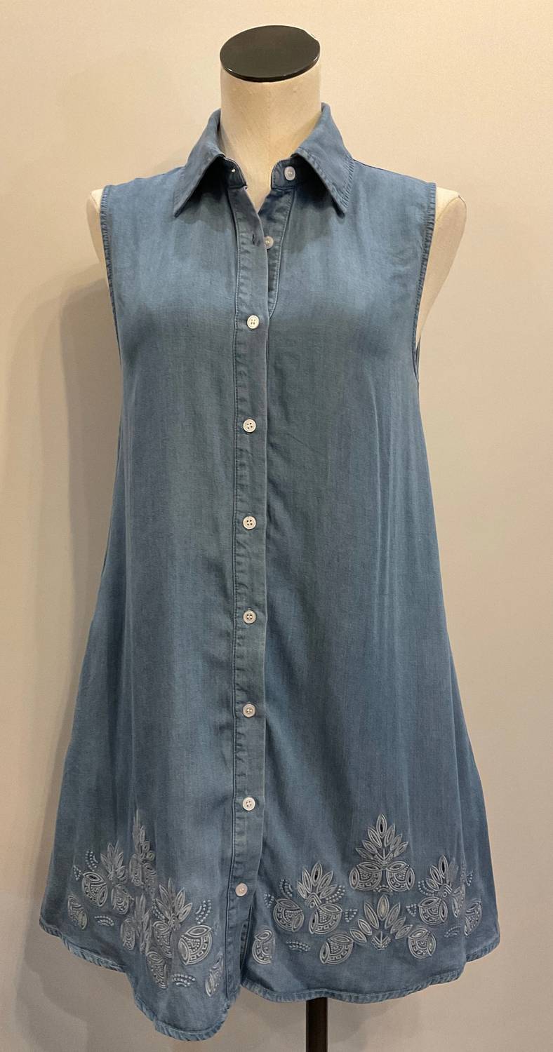 Elan - Women's Embroidered Sleeveless Denim Mini Dress