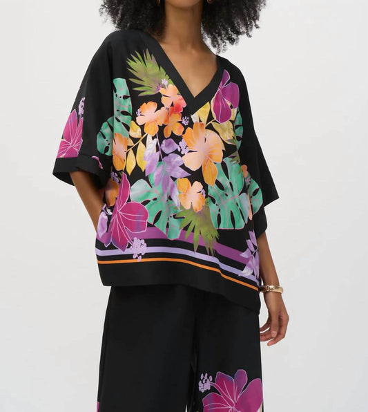Joseph Ribkoff - Floral Print Three Quarter Sleeve Boxy Top