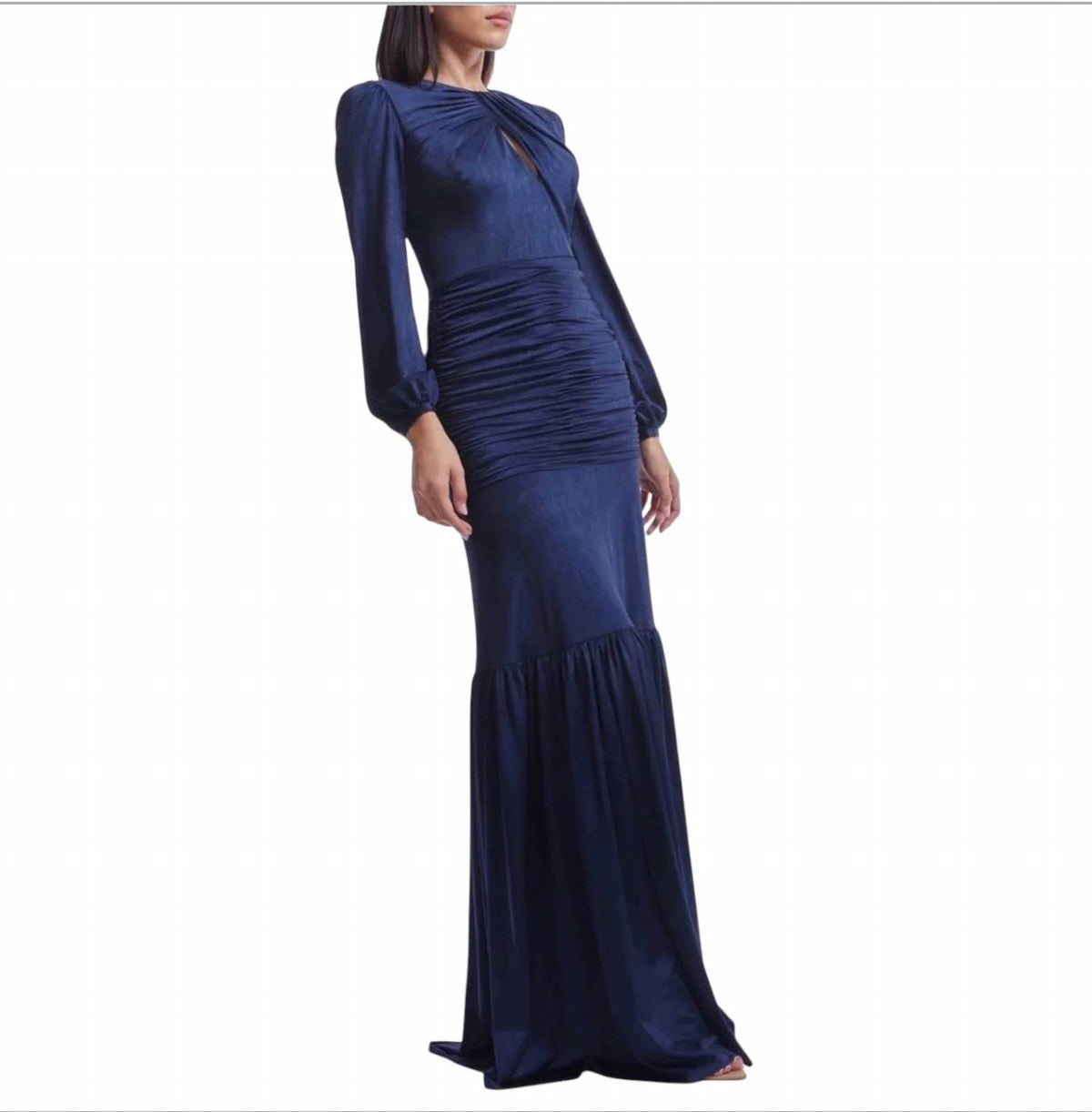 Dress The Population - Women's Lucille Pleated Ruched Long Sleeve Gown