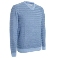 TOMMY BAHAMA Men's Coolside Course V Neck Sweater in buccaneer blue - men's sweater - detail view