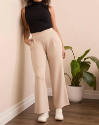 TRIBAL Techno Lux Wide Leg Pull-on Pants in sandstone - women's pants - detail view