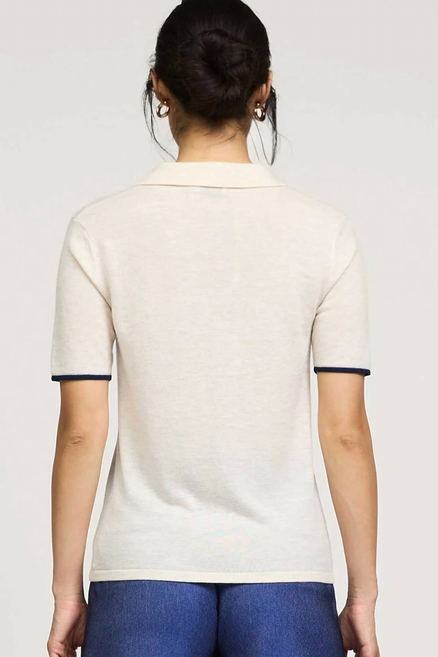 Current Air - U-shape Polo Short Sleeve Knit Top