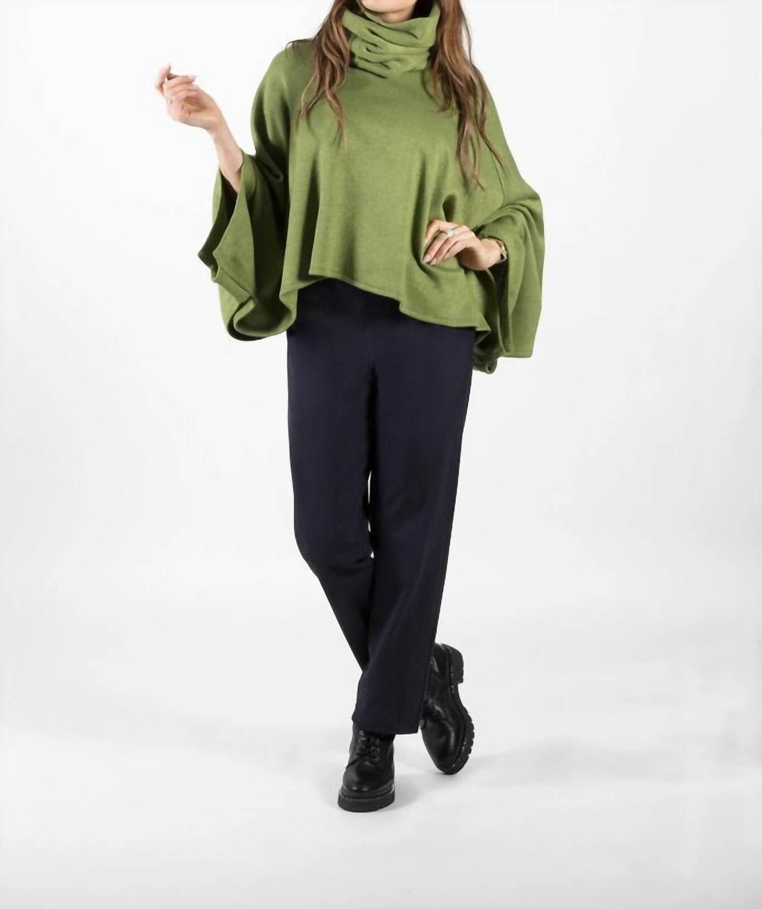 PURE essence Women's Poncho With Scarf in moss - women's sweater