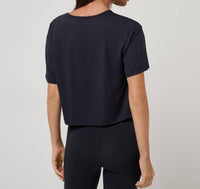 TravisMathew Skyloft Light Celestia Short Sleeve Tee in heather black - women's t-shirt - detail view