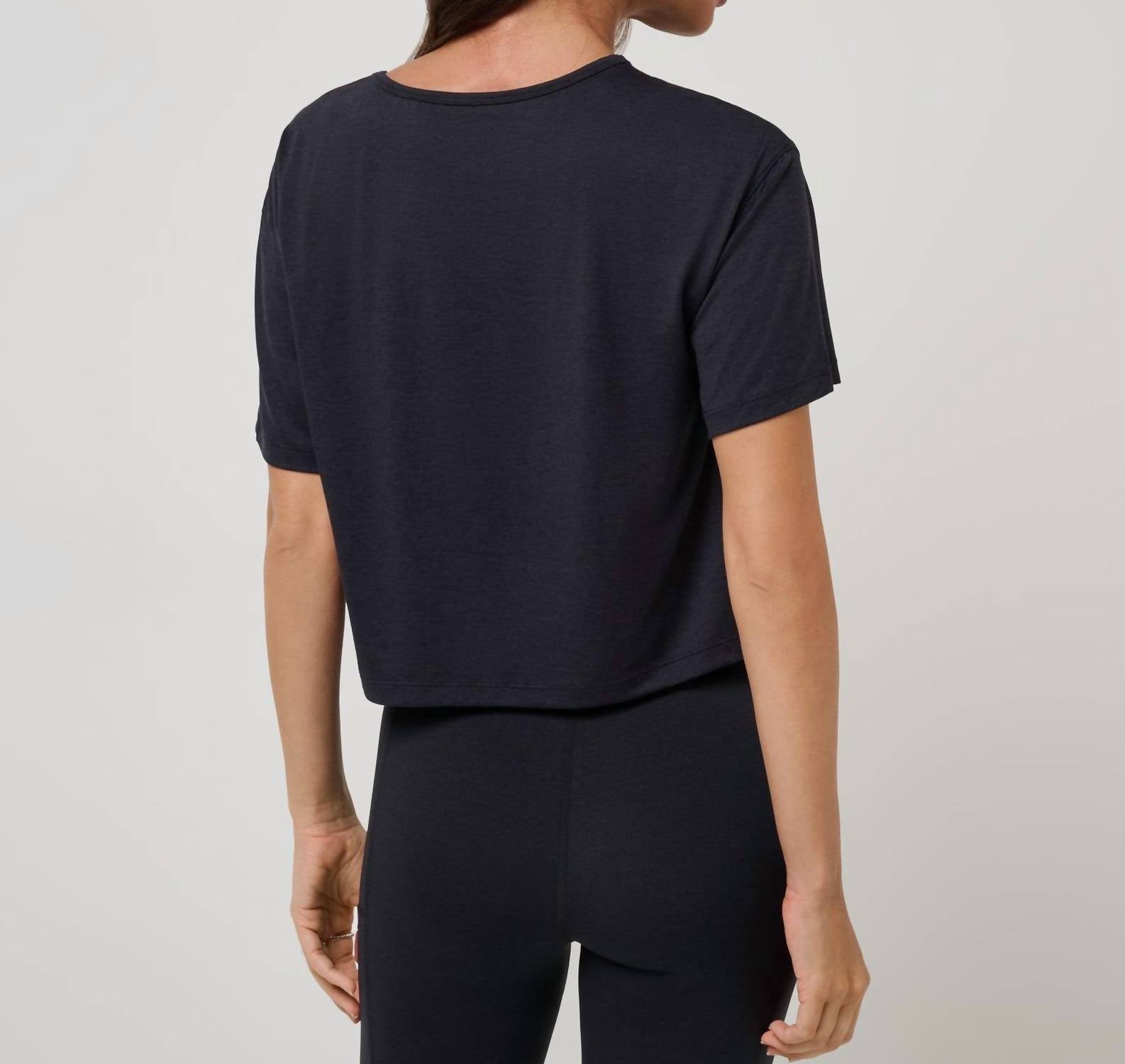 TravisMathew Skyloft Light Celestia Short Sleeve Tee in heather black - women's t-shirt - detail view