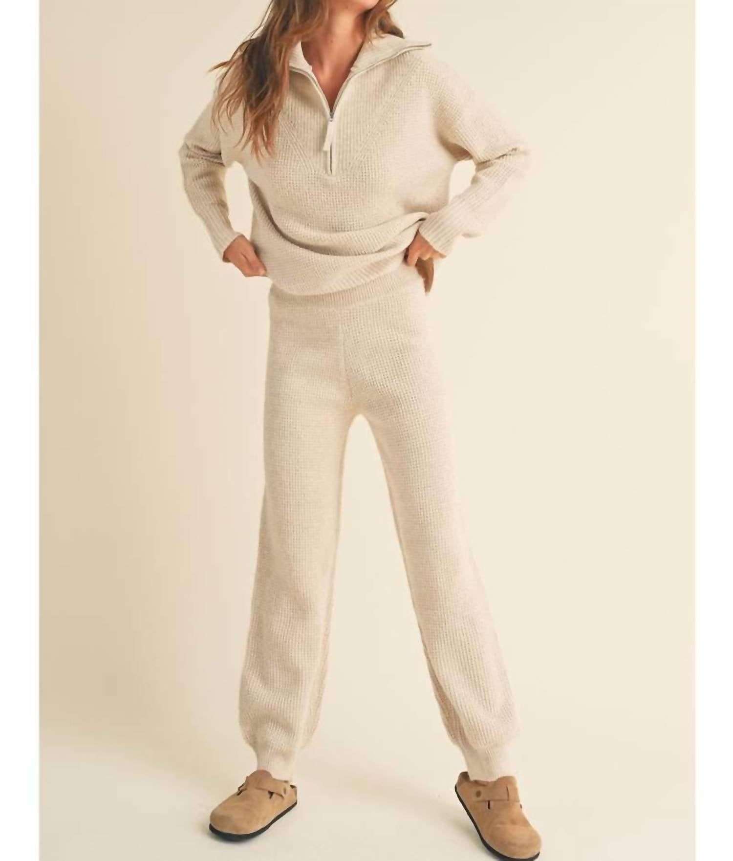Miou Muse - Women's Waffle Jogger And Sweater Set